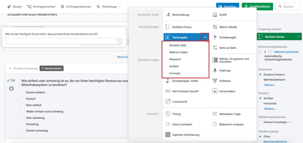 Formatierung von Fragen | Qualtrics