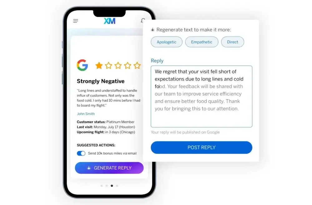 example of Qualtrics product responding to negative Google Review