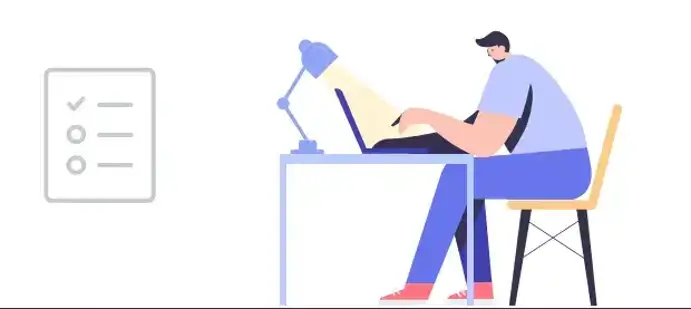 man sitting at desk illustration