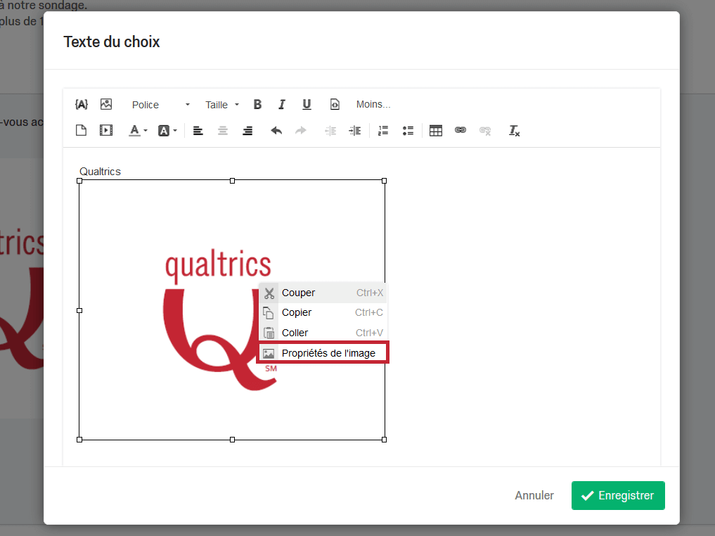 Insérer une image Qualtrics