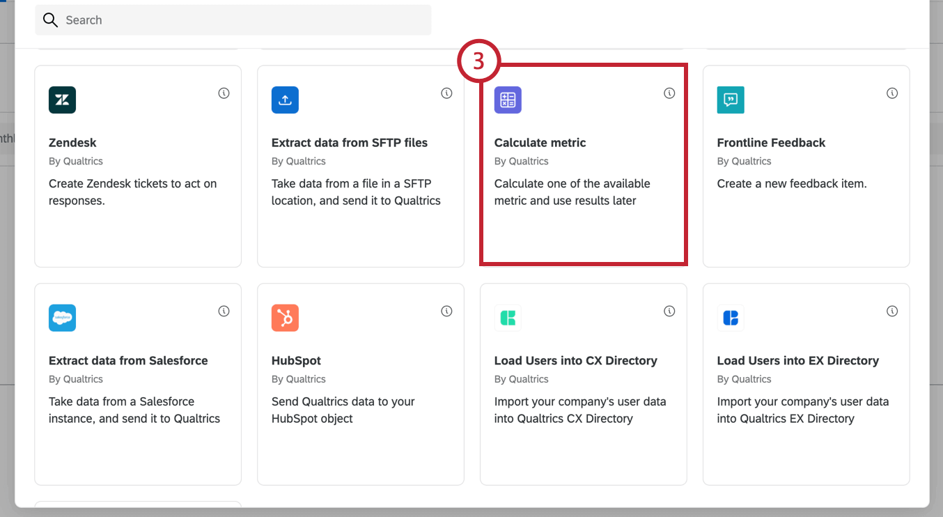 Selecting the calculate metric task