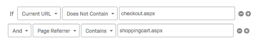 Se a URL atual não contiver registro de saída, e o referenciador de página contiver carrinho de compras