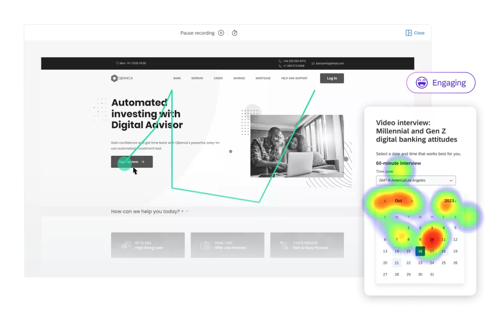 Relecture de session et carte thermique des clics sur le site Web d'une banque