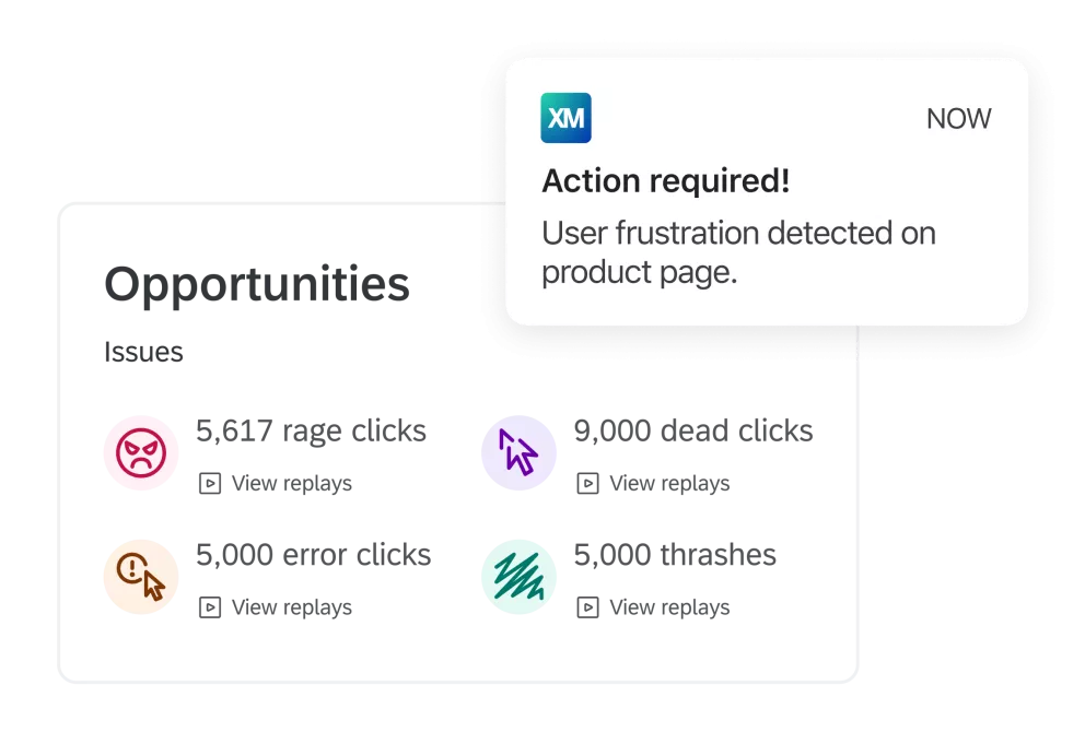 Digital experience improvement opportunities with actions.